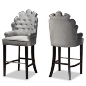 Baxton Studio Chloe Modern and Contemporary Dark Grey Velvet Upholstered and Dark Brown Finished Wood 2-Piece Bar Stool Set